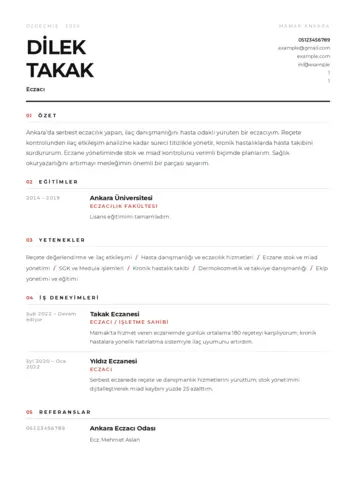 Eczacı CV Örnekleri cv indir